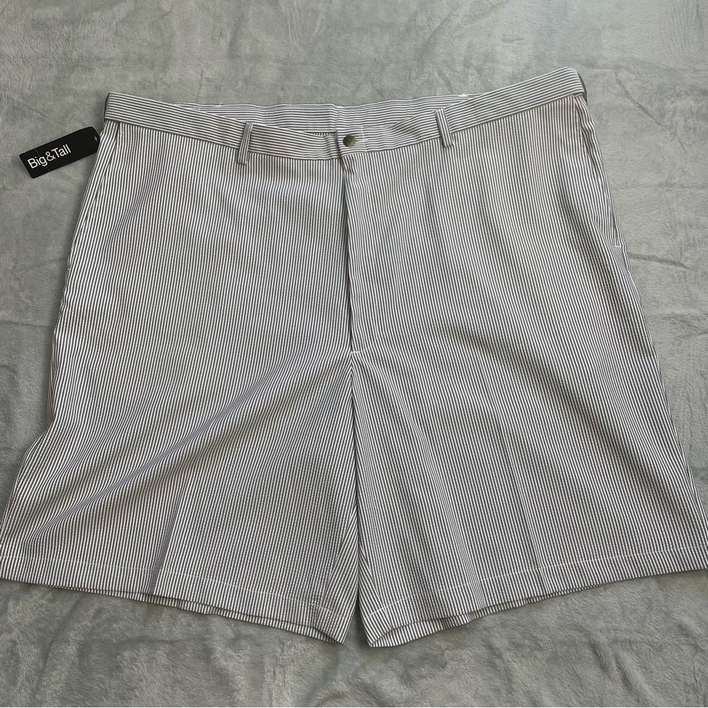 New Haggar Seersucker Shorts 48 Mens‎ Gray White Stripe Big & Tall Comfort Waist